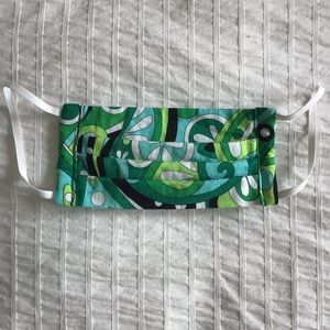 HAND CRAFTED MASK green aqua black w/elastic loops